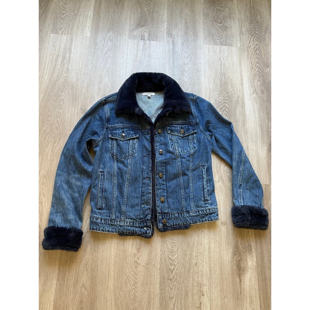 Good American Button Front The Fur Lined Blue Denim Jacket, women's size 1, NWOT